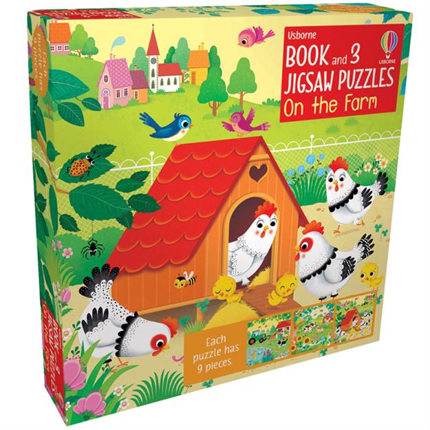 On the Farm - Book & 3 Puzzles (3 x 9pcs)
